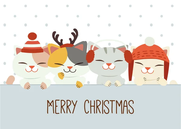 フラットベクトルスタイルで冬の知人とかわいい猫のバナー グラフィック コンテンツ バナー ステッカーラベル グリーティングカードのクリスマスのイラスト — ストックベクタ