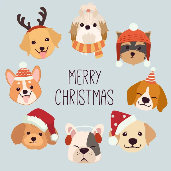 Colección Banner Perro Lindo Con Chritsmas Accesorio Invierno Estilo Vector — Vector de stock