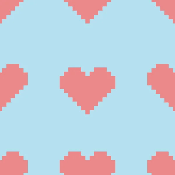 Seamless Pattern Pixel Pink Heart — Stock Vector