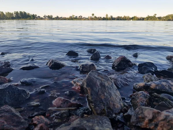 Vue Fantastique Sur Rivière Neva Rivage Rocheux Ciel Bleu Par — Photo