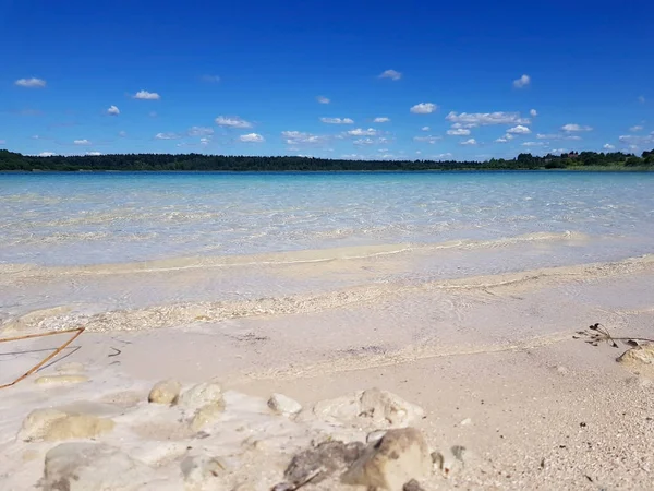 晴れた雲のない夏の日にロシアのレニングラード地域の透明な湖ドンゾの幻想的なパノラマ — ストック写真