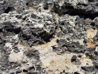 Güzel çok renkli kaya deseni. Kireçtaşı kayaçların dalgalı asimetrik tabakaları. Doku ve soyut arka plan olarak kullanılabilir