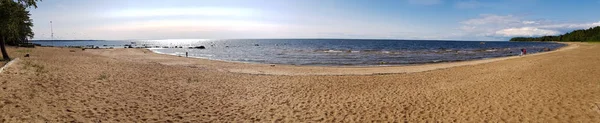 Panorama Gulf Finland Sandy Beach Bay Waves Sunny Day Blue — Stock Photo, Image