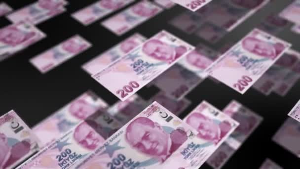 200 Lira Türkische Banknoten Realistischer Bewegungseffekt Aktienvideo — Stockvideo