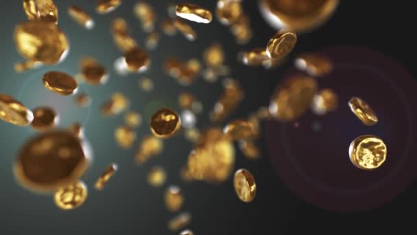 Gold Objects Floating Air Realistic Slow Motion Effective Background Stock — Stock Video