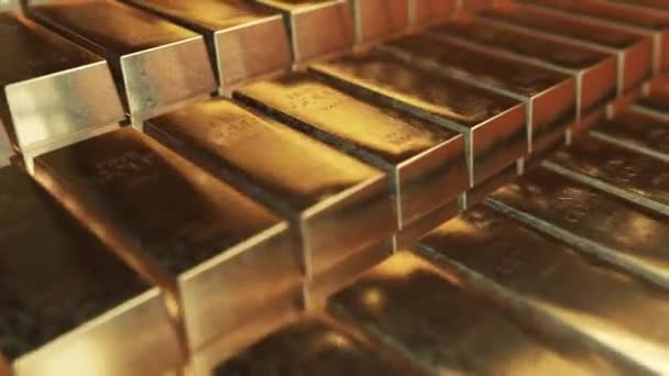 Realistische Gouden Ingots Animatie Met Effectieve Verlichting Abstracte Achtergrond Voor — Stockvideo