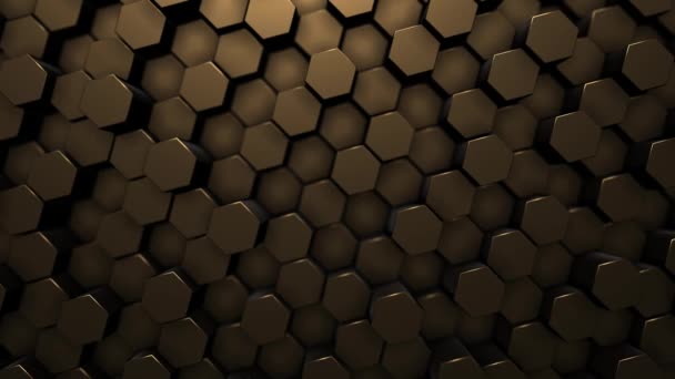 Resumen Gold Hexagon Surface Loop Fondo Movimiento Ondulante Aleatorio Lazo — Vídeos de Stock