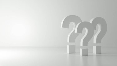 Gri boş odadaki soru işaretleri kavramı gerçekçi soyut arkaplan 3B oluşturma