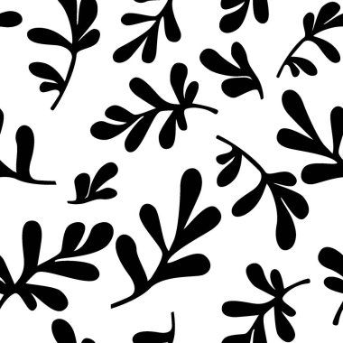 Siyah ve beyaz yapraklı dikişsiz desen. Ambalaj, tekstil, arka plan ve daha fazlası üzerinde bu yeşillik ilham desen keyfini çıkarabilirsiniz.