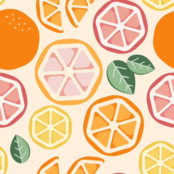 Orange Gelb Rosa Und Weiß Geschnittene Zitrusfrüchte Mit Nahtlosem Muster — Stockfoto
