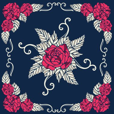 Çiçek gül sorunsuz tekrar desen. Bu pembe, lacivert ve beyaz dikişsiz desen ambalaj, duvar kağıdı, arka planlar, ya da istediğiniz herhangi bir şekilde keyfini çıkarabilirsiniz!