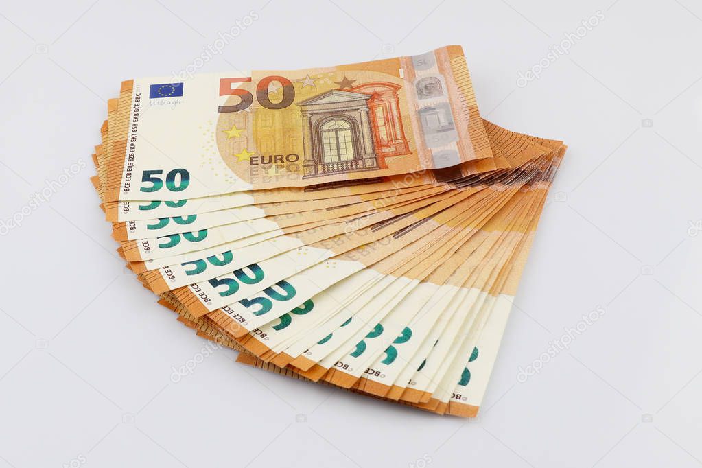 50 euro bills euro banknotes money. European Union Currency.  Is