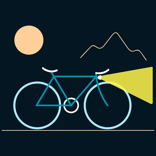 Blaues Fahrrad Fährt Nachts Mit Mond Und Bergen Hintergrund Fahrrad — Stockvektor