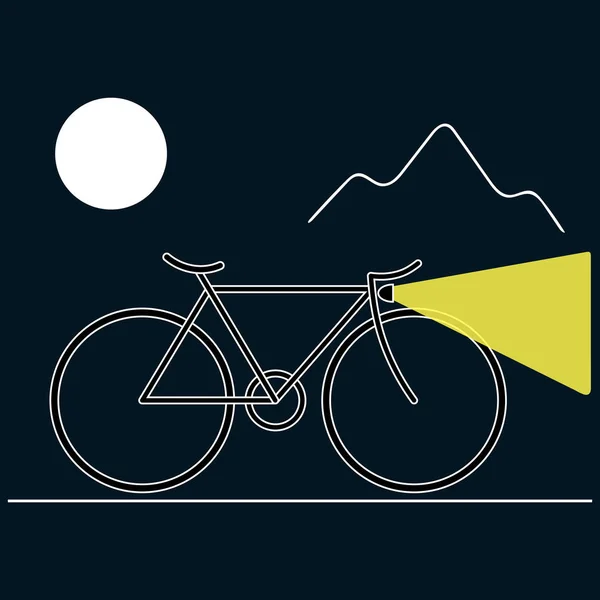 Fahrradtour Bei Nacht Mit Mond Und Bergen Hintergrund Fahrrad Auf — Stockvektor
