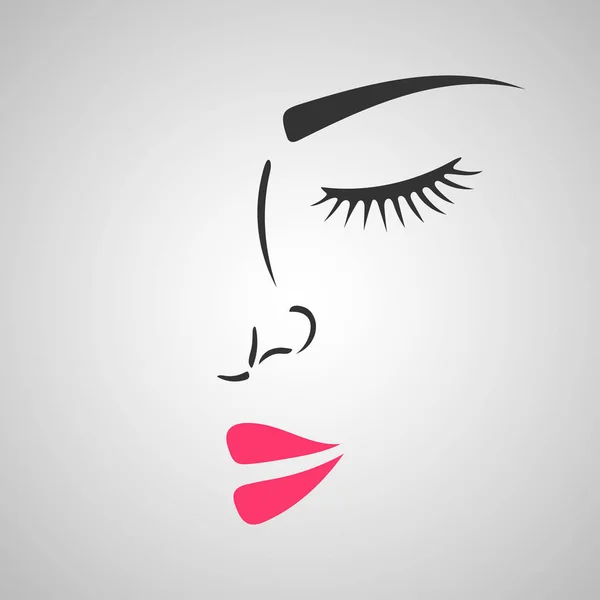 Hermosa Mujer Silueta Cara Triste Con Boceto Labios Rosados Dibujo — Vector de stock