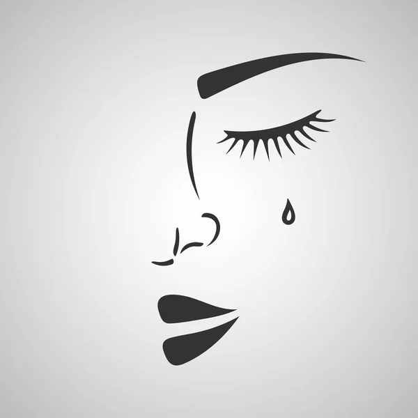 Vacker Kvinna Sorgliga Gråtande Ansikte Siluett Skiss Stoppa Våldet Mot — Stock vektor
