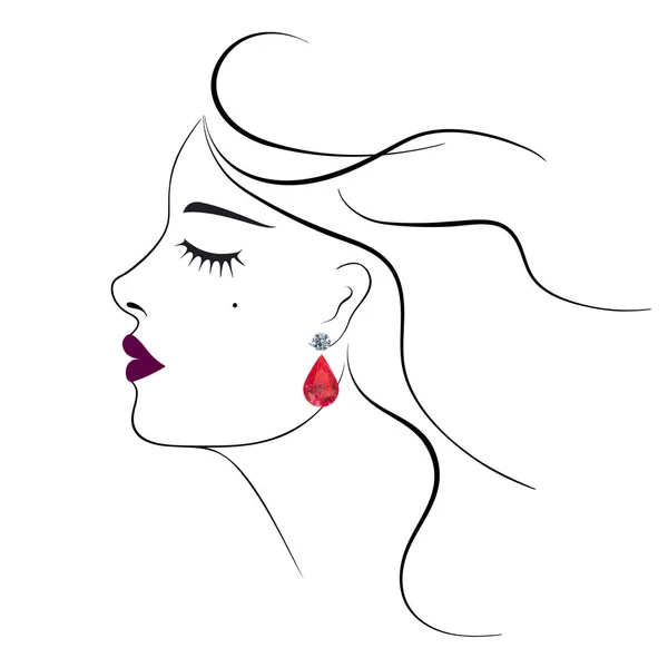 美丽的女人与珠宝耳环和闭上的眼睛时尚例证 在白色背景上的轮廓草图向量 Epps — 图库矢量图片