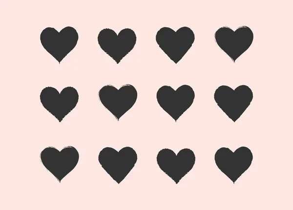 Negro Corazón Vector Conjunto Para Diseño Del Día San Valentín — Vector de stock