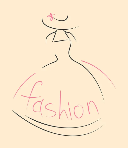 Mujer Silueta Elegante Vestido Antigua Con Palabra Moda Ilustración Vector — Vector de stock
