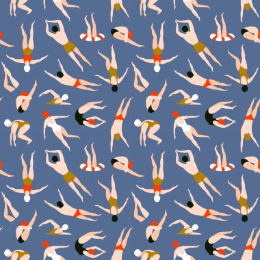 Mavi arka plan üzerinde yüzme kişi ile Seamless modeli