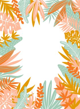 Beyaz arka plan üzerinde tropikal yaprak çerçeve 