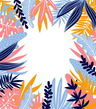 Beyaz arka plan üzerinde tropikal yaprak çerçeve 