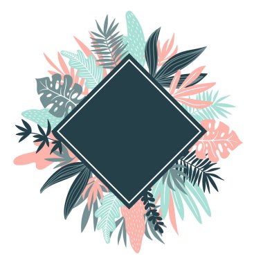 Beyaz arka plan üzerinde tropikal yaprak çerçeve