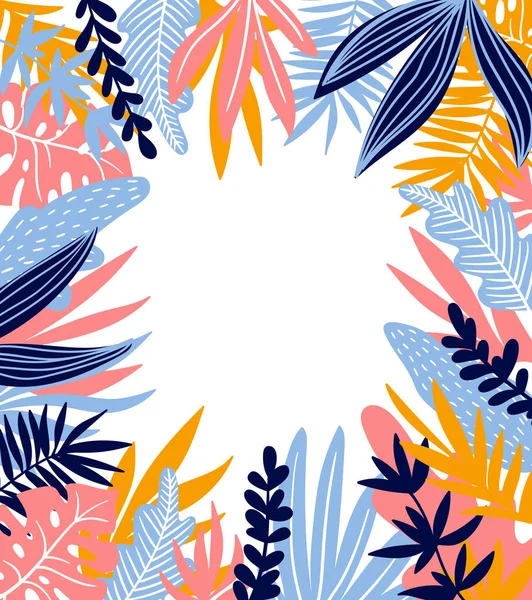 Beyaz arka plan üzerinde tropikal yaprak çerçeve 