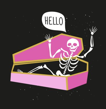 Ölü parti gününe davet afişi. DEA de los muertos kartı ile iskelet. Komik tatil arka plan.