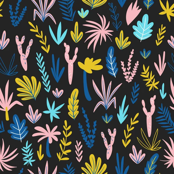 Бесшовный Рисунок Тропическими Листьями Красивый Шрифт Нарисованными Вручную Экзотическими Растениями — стоковый вектор
