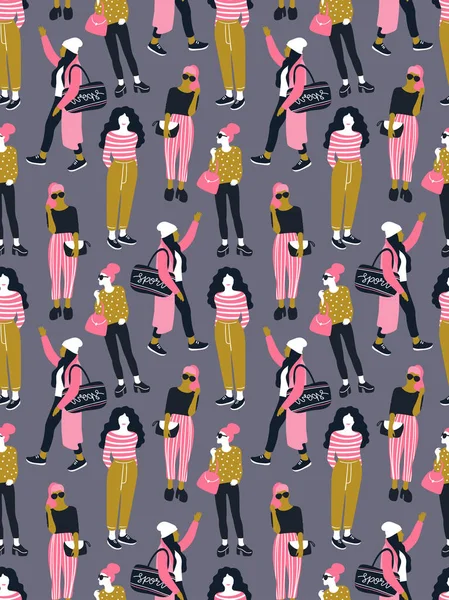 Fond Sans Couture Avec Des Femmes Mode — Image vectorielle