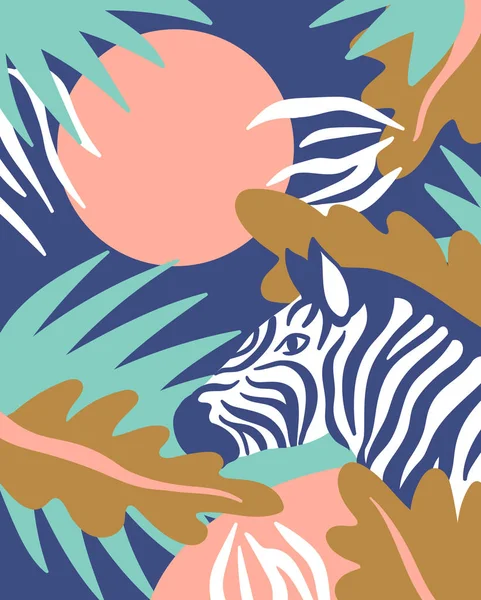Achtergrond Met Bladeren Zebra Dieren — Stockvector