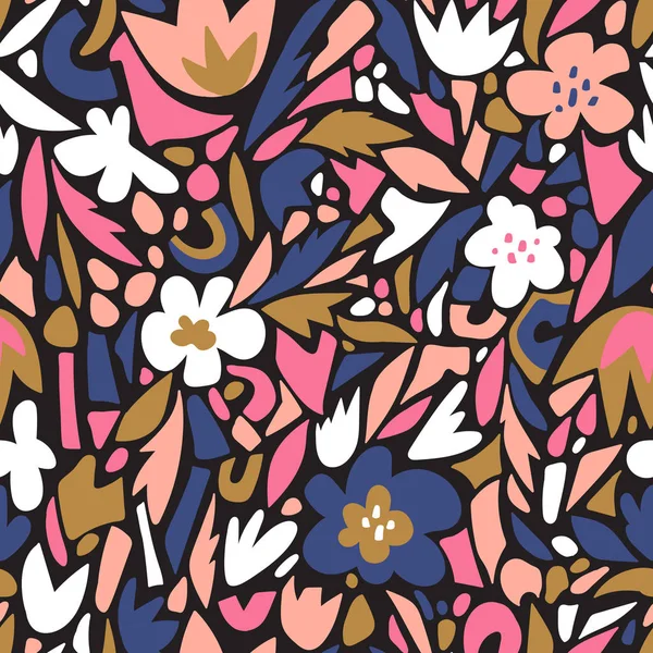 葉や花 花の背景とシームレスなパターン — ストックベクタ
