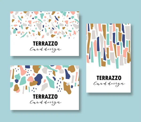 Set Terazzo Cards Design Dots Brush Strokes — Stock Vector