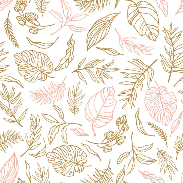 Seamless Floral Background Outline Leaves — Stock Vector