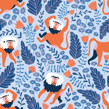 elle çizilmiş maymunlar ile dikişsiz vektör deseni