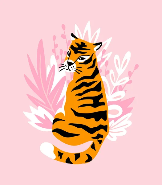 Cute Fox Tiger Flower — Stock Vector