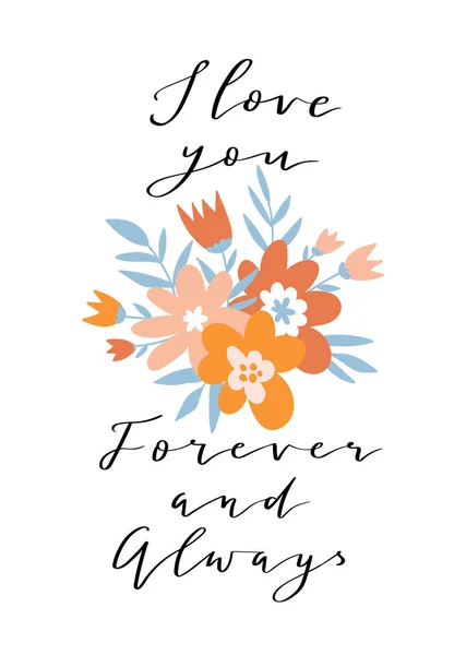 Χαριτωμένο Διάνυσμα Εποχιακή Ευχετήρια Κάρτα Καλλιέργεια Λουλούδια Στο Κρεβάτι Λουλούδι — Διανυσματικό Αρχείο