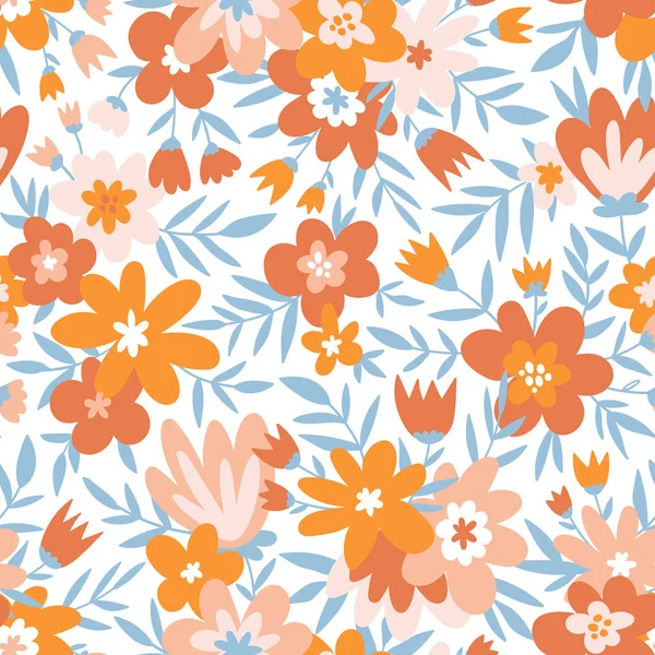 Nahtloses Muster Mit Blättern Und Blumen Floraler Hintergrund Vektorillustration — Stockvektor