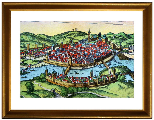 Mapa Antiguo Una Ciudad Medieval Europea Marco Como Elemento Decoración —  Fotos de Stock