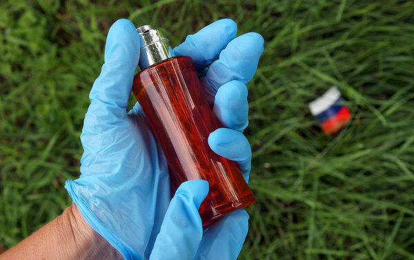 SALISBURY, UNITED KINGDOM, 15 July 2018 - The photo illustrates the message that  Novichok was in perfume bottle and victim may have sprayed herself with nerve agent