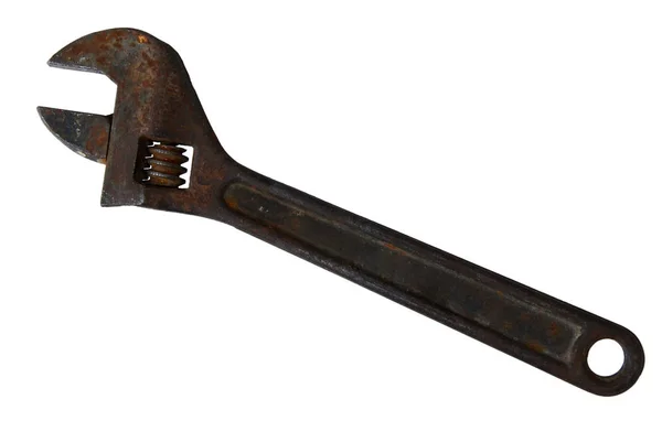 Vintage Verstellbarer Schlüssel Isoliert Auf Weißem Hintergrund — Stockfoto