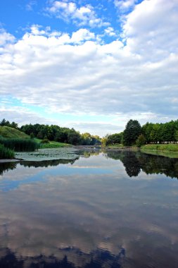 Güzel yaz nehir manzara bir yansıması ile