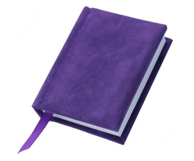 Bir kitap ya da beyaz arka plan üzerinde izole mor kapaklı defter