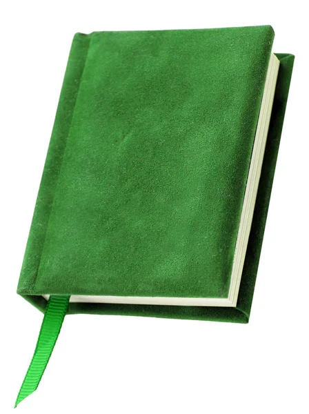 Livro Caderno Com Uma Capa Verde Isolada Sobre Fundo Branco — Fotografia de Stock
