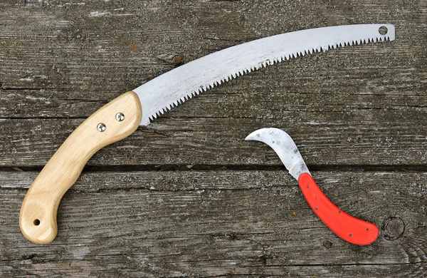 Vintage billhook et scie pour les travaux de jardin — Photo