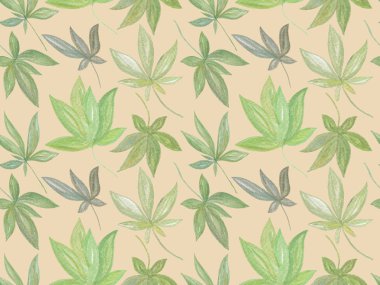 Feuilles pembe arka planda vertes