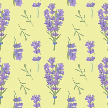 Açık sarı arka planda lavanta çiçekleri