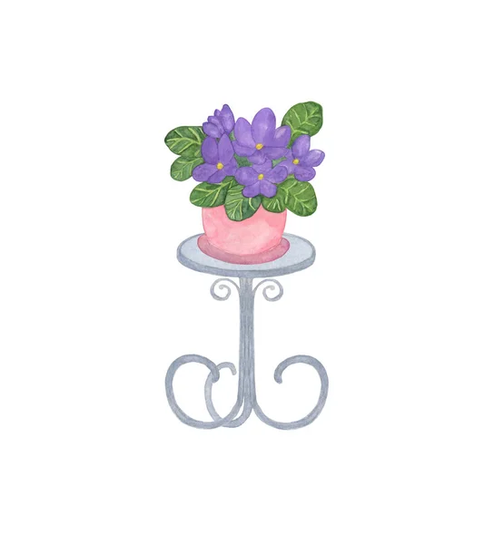 Acuarela flor violeta en la mesa — Foto de Stock