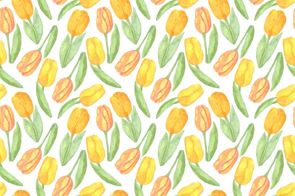 Nahtloses Muster Handgezeichnetes Aquarell Florales Ornament Auf Weißem Hintergrund Orangefarbene — Stockfoto